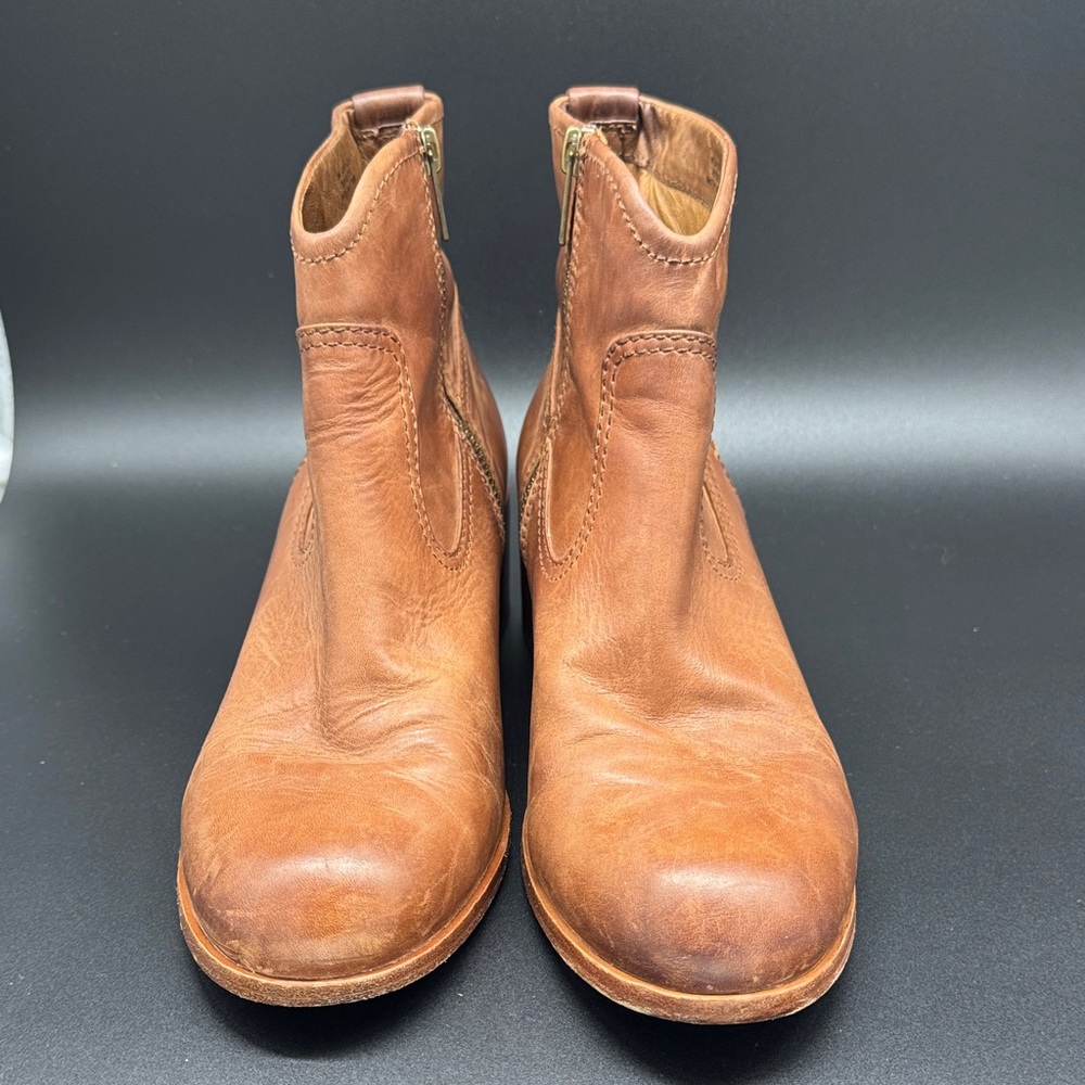 Frye Brown Claire Leather Ankle Booties with Block Heel Sz 9 - Picture 3 of 12
